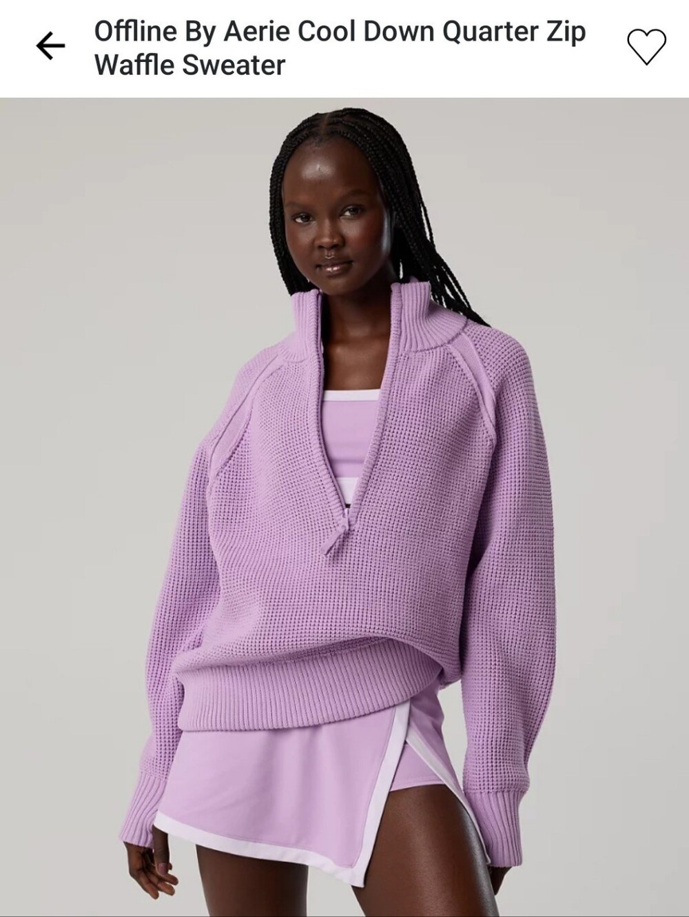 aerie Lavender Waffle Quarter-Zip Turtleneck Sweater